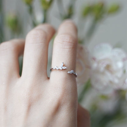 Open-Ended Rhodium-plated Sterling Silver Butterfly Ring with Sparkling CZ - sugarkittenlondon