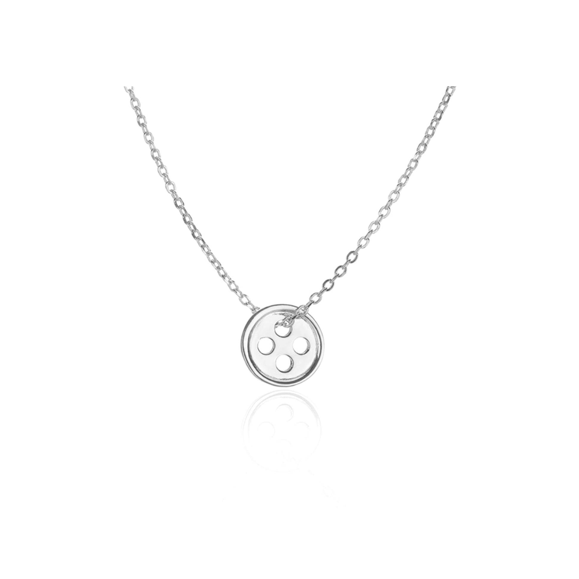 Sterling Silver Button Necklace with Sewing Button Disc Charm in 3 Tones - sugarkittenlondon