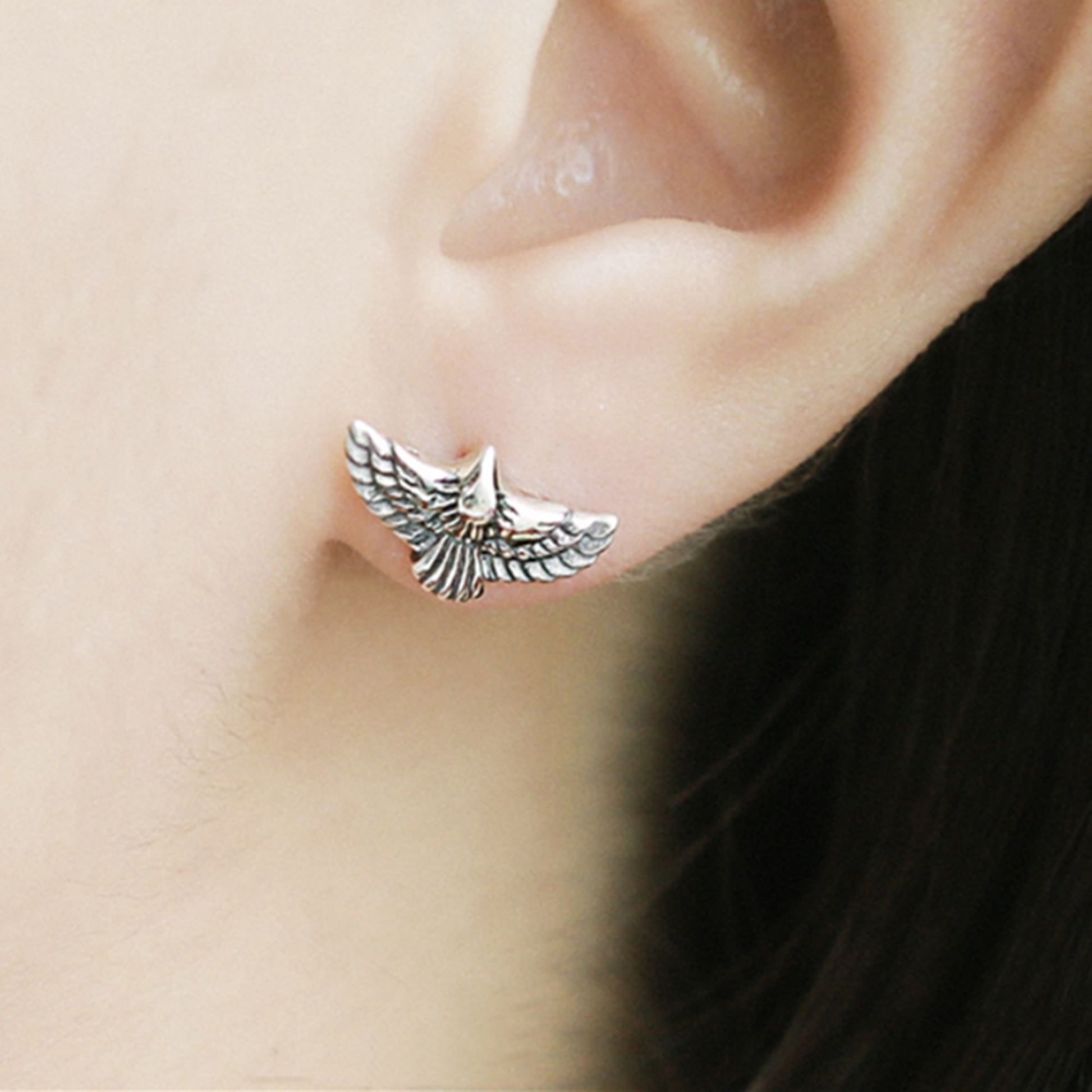 Sterling Silver Oxidized Wing Earrings with Feather Detail in Earring Boxed - sugarkittenlondon