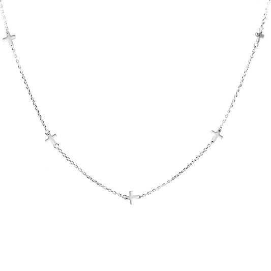 Sterling Silver Multi Cross Necklace with Rhodium Plating - sugarkittenlondon