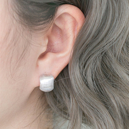 Sterling Silver Chunky Brushed Matte Half Hoop Circle Dome Square Drop Earrings - sugarkittenlondon