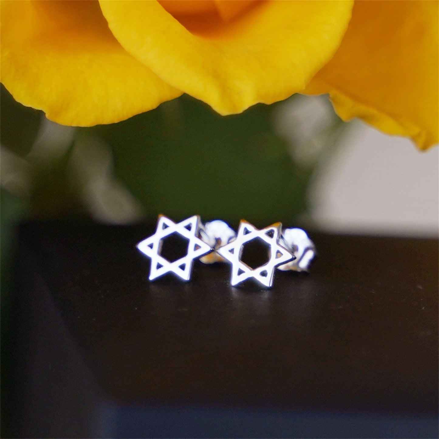 Sterling Silver 7.5mm Six Pointed Hex Star of David Stud Earrings - sugarkittenlondon