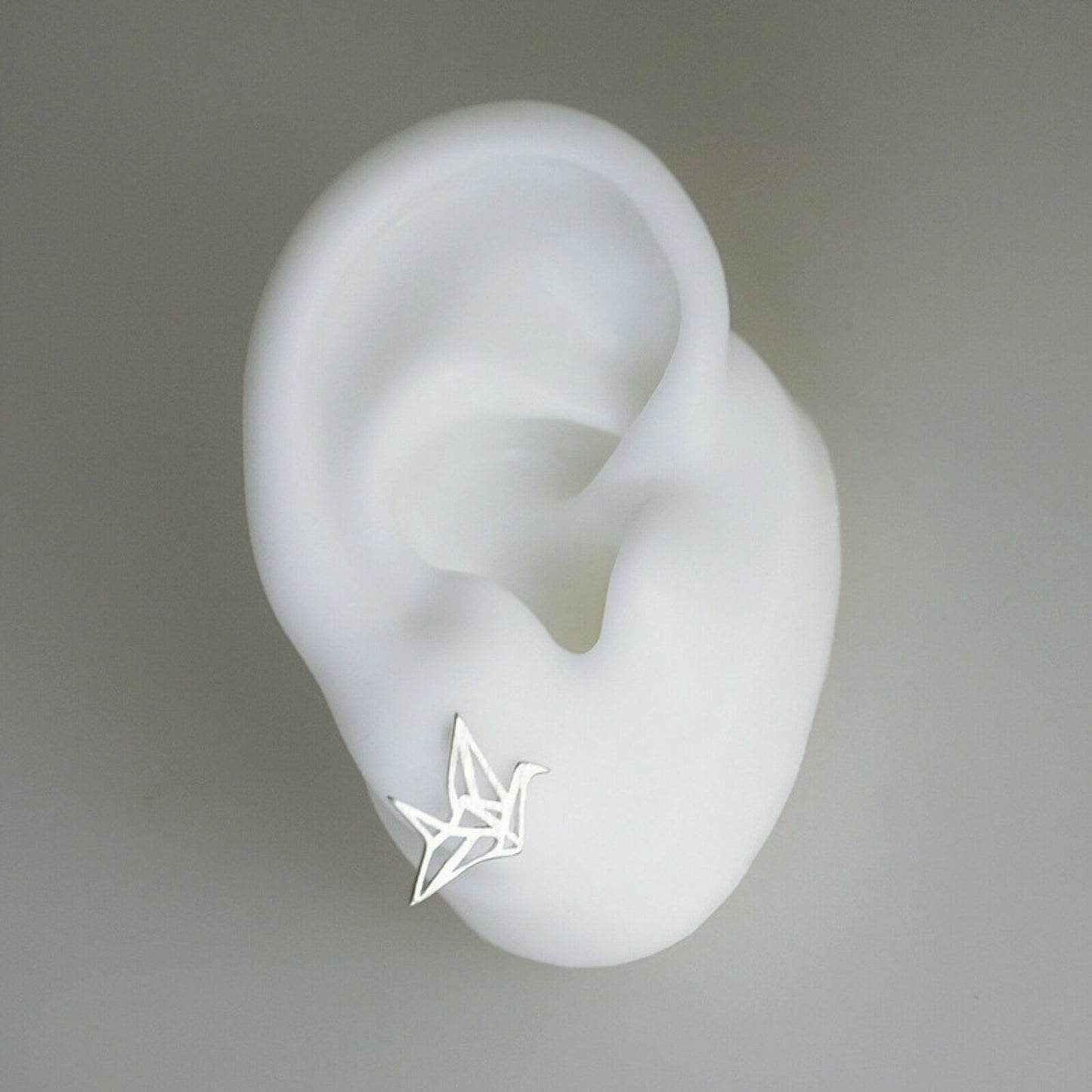 Sterling Silver Matte Brushed Origami Crane Bird Girls Stud Earrings - sugarkittenlondon