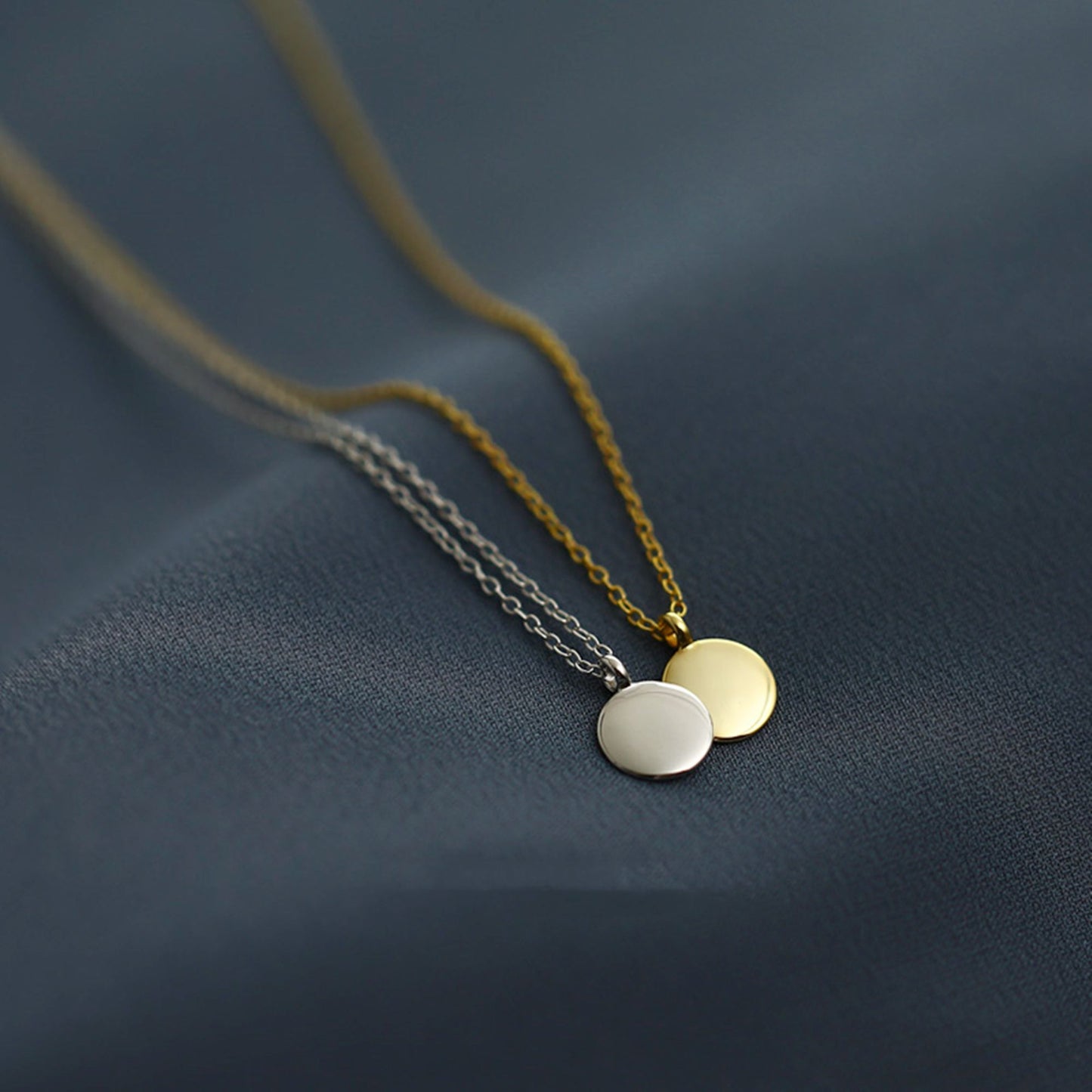 Sterling Silver Disc Necklace with Pebble Finish and Gold Plated Chain - sugarkittenlondon