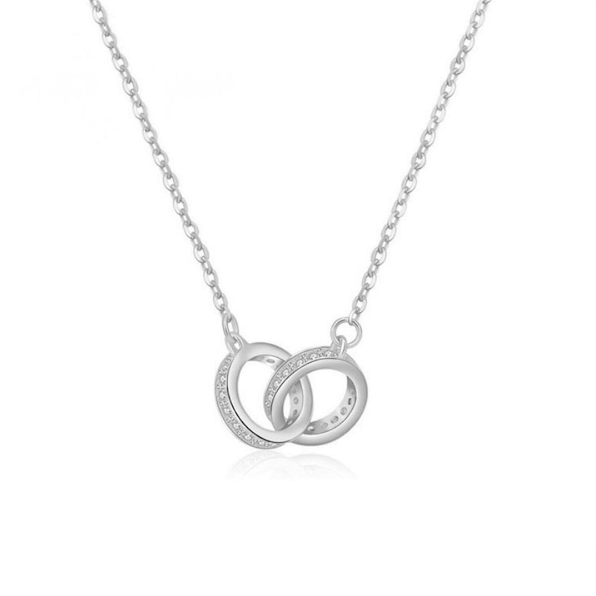 Rhodium-Plated Sterling Silver Eternity Infinity Double Circles Knot Forever Necklace - sugarkittenlondon
