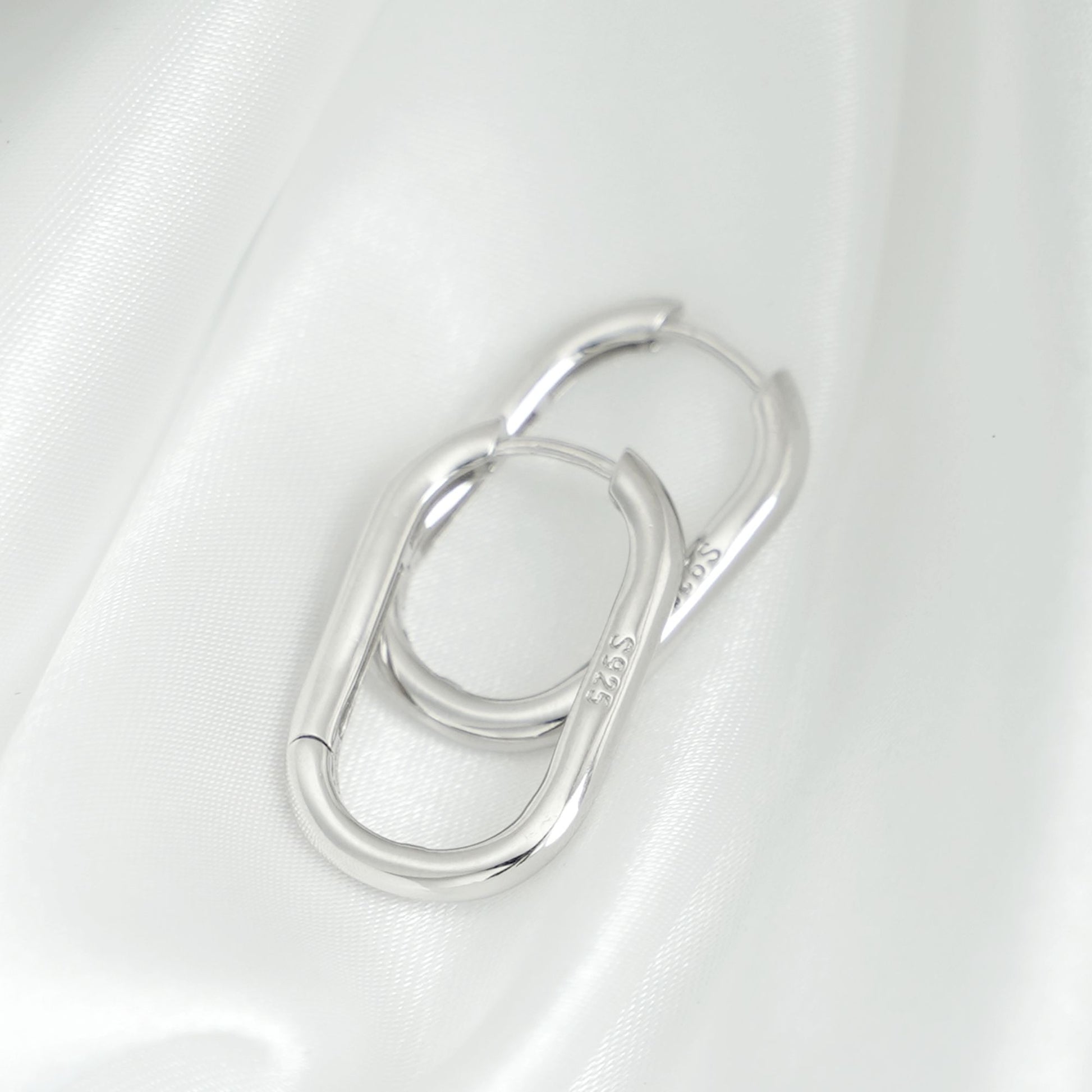 Rhodium-plated Sterling Silver Oval Hoop Earrings with Square Opening - sugarkittenlondon