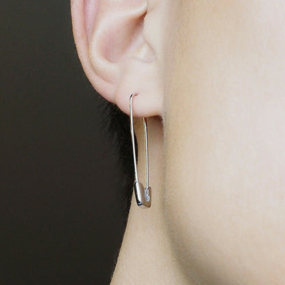 Sterling Silver Safety Pin Hoop Drop Cuff Earrings for Everyday Wear - sugarkittenlondon