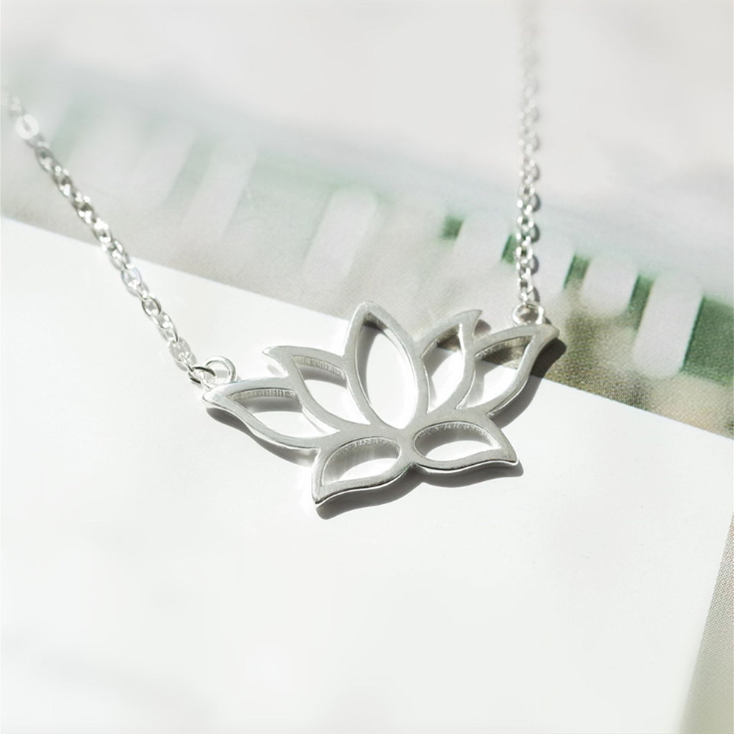 Sterling Silver Lotus Flower Pendant Necklace with Namaste Charm - sugarkittenlondon