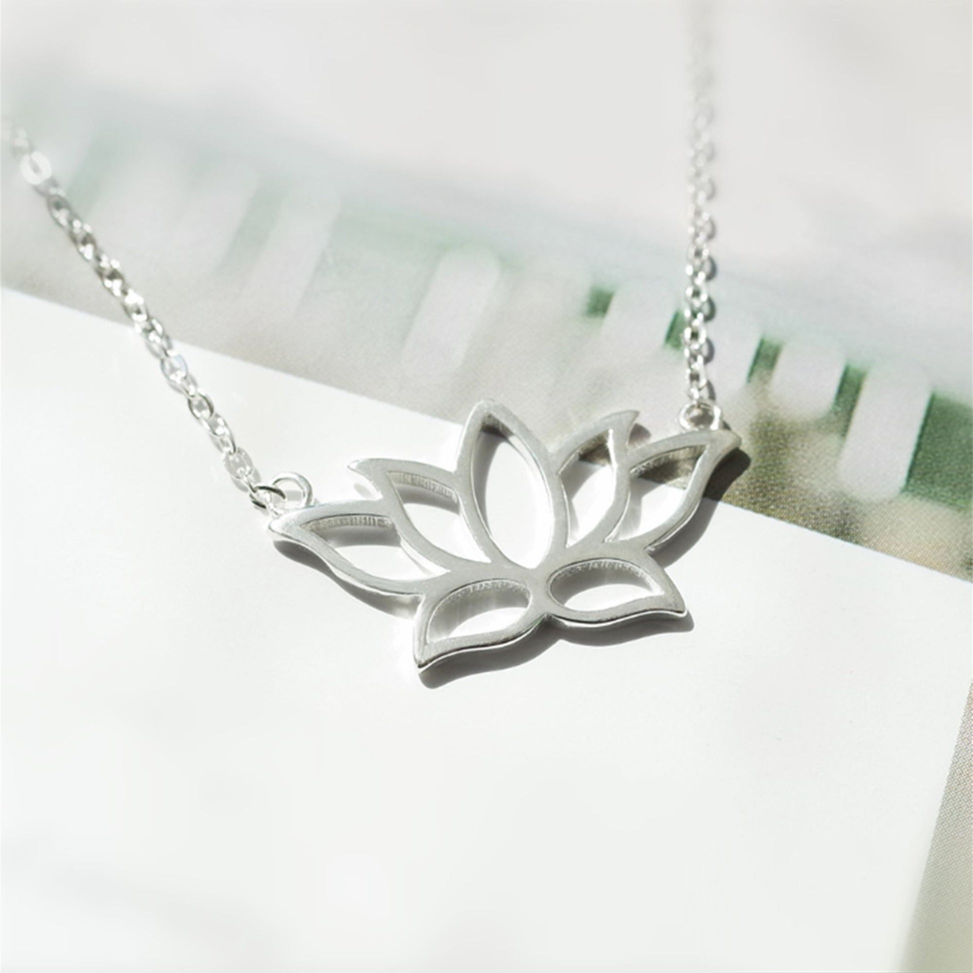 Sterling Silver Lotus Flower Pendant Necklace with Namaste Charm - sugarkittenlondon