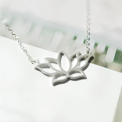 Sterling Silver Lotus Flower Pendant Necklace with Namaste Charm - sugarkittenlondon