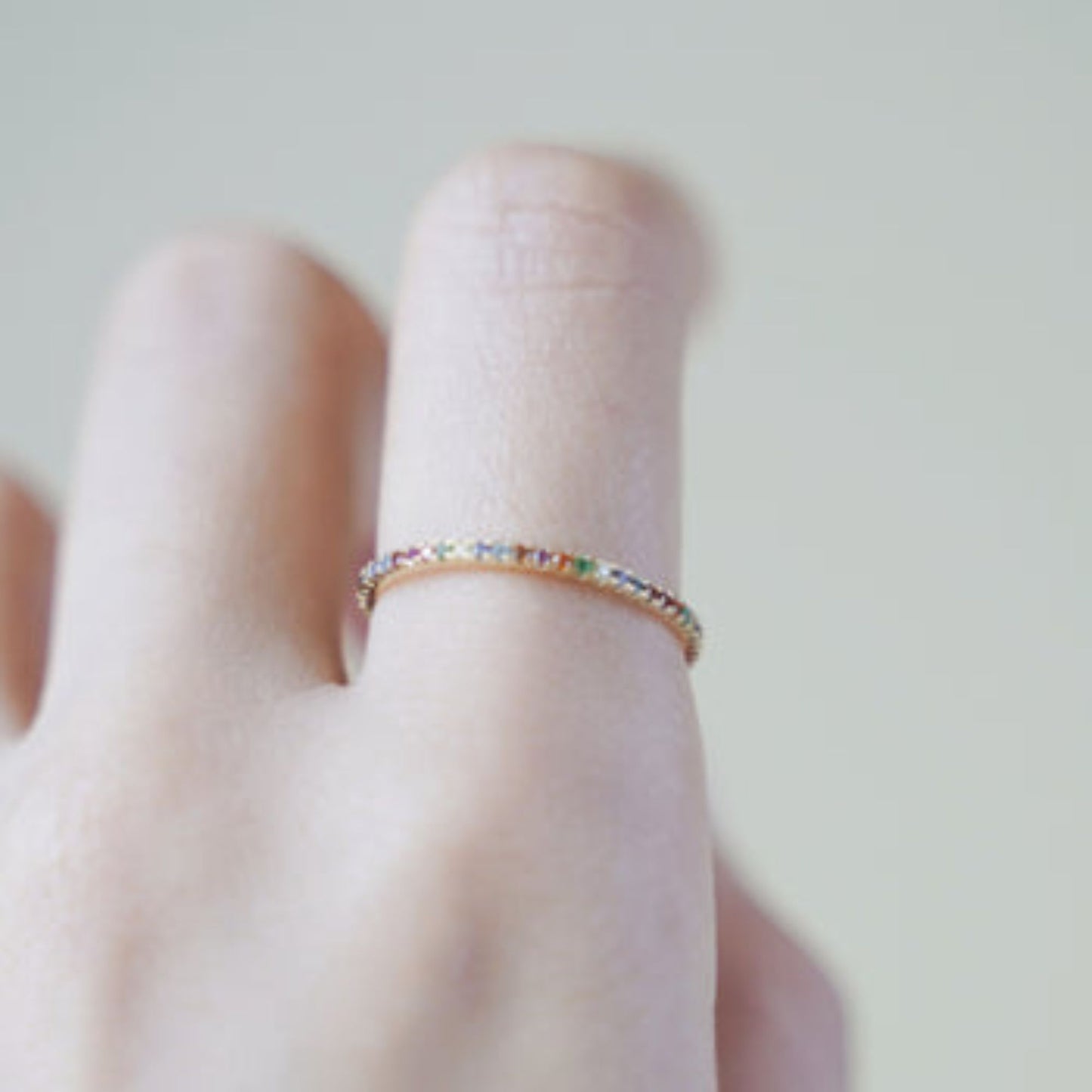 1mm Rainbow CZ Full Eternity Stacking Ring in 14K Gold-Plated on Sterling Silver - sugarkittenlondon