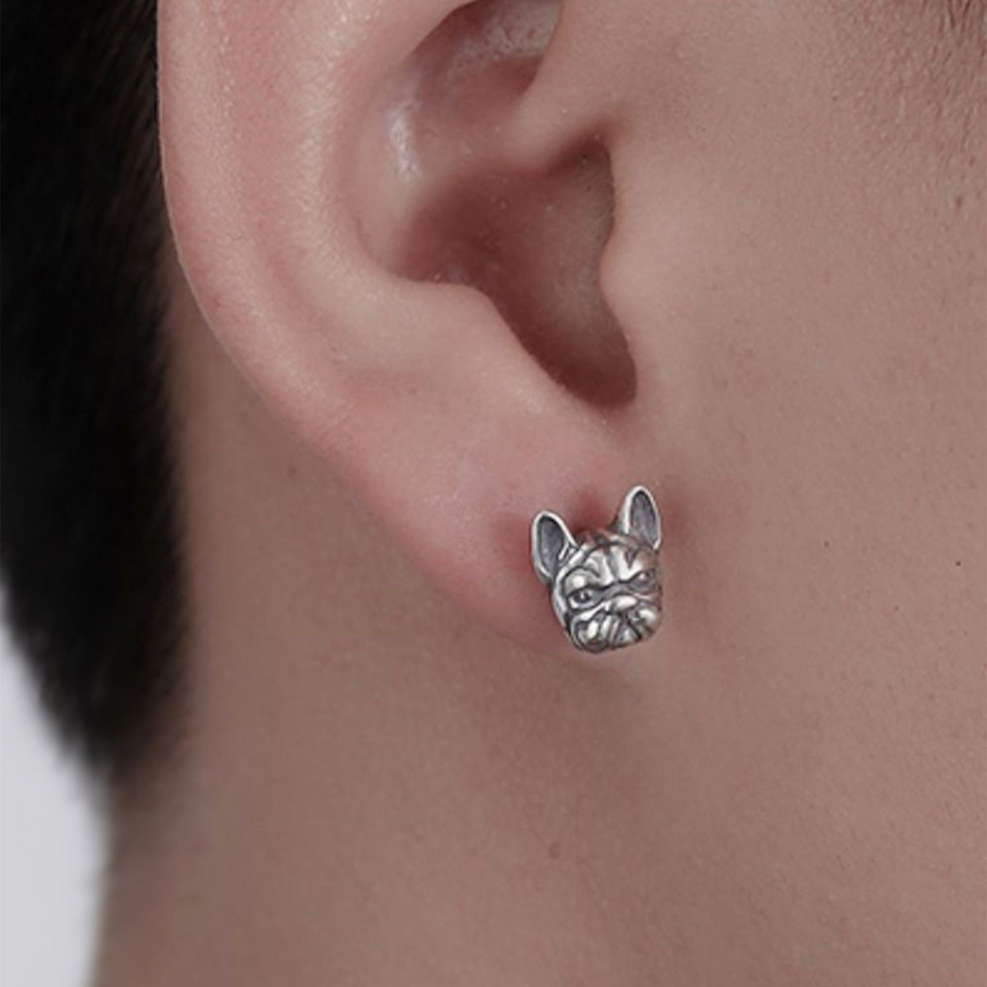 Sterling Silver Oxidized Bulldog Stud Earrings - sugarkittenlondon