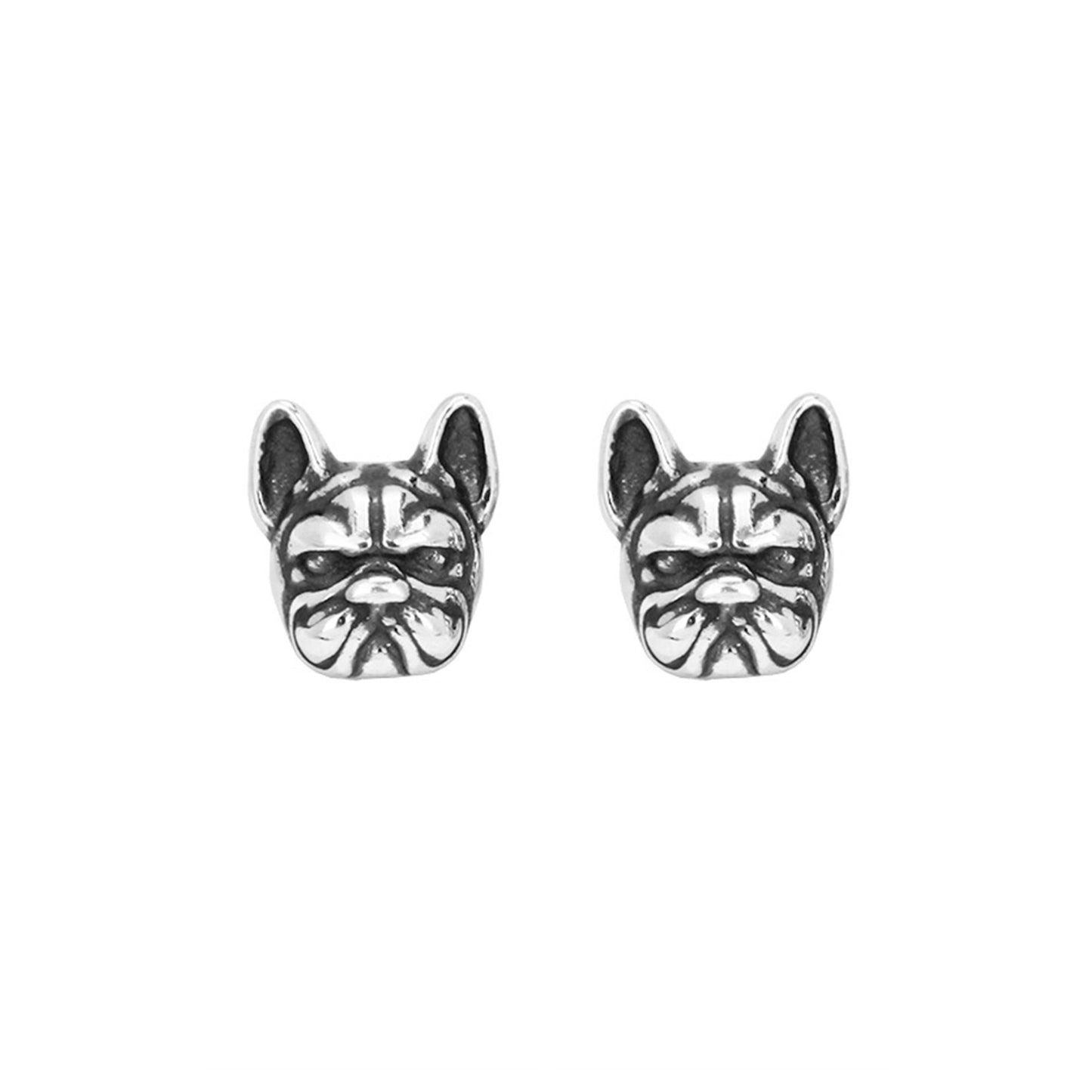 Sterling Silver Oxidized Bulldog Stud Earrings - sugarkittenlondon