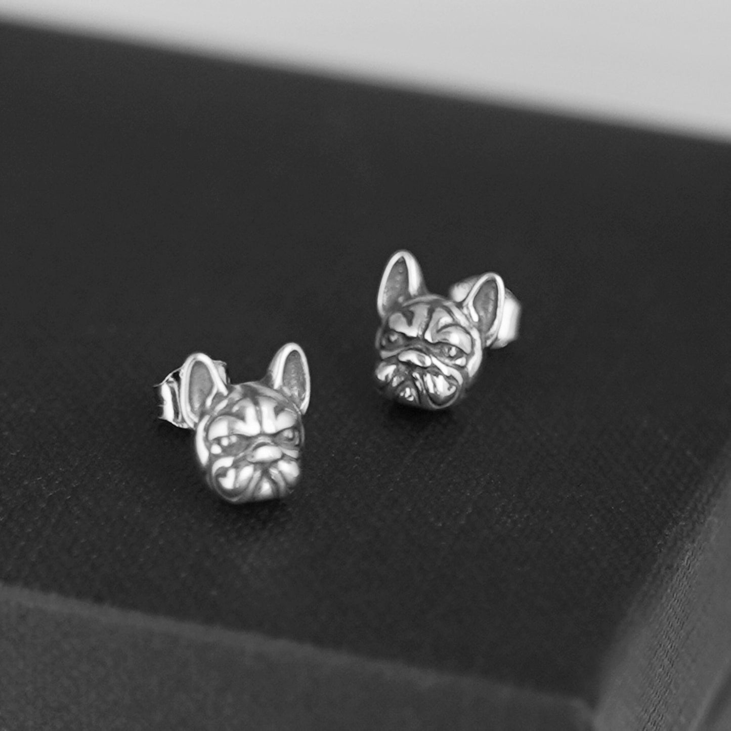 Sterling Silver Oxidized Bulldog Stud Earrings - sugarkittenlondon