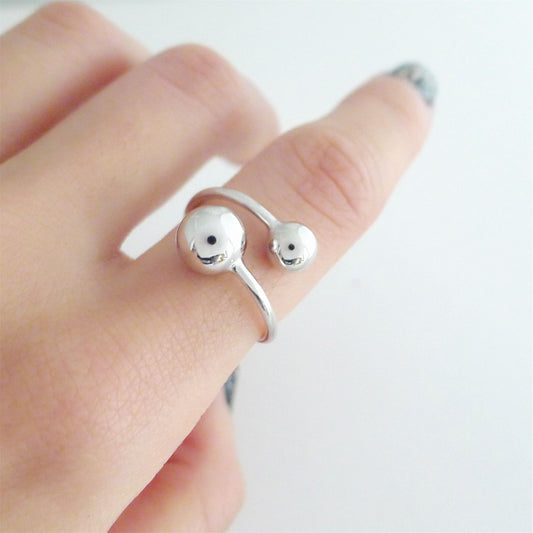Adjustable Sterling Silver Bead Wrap Ring with Twist Design, 5mm, 6mm, and 8mm Balls - sugarkittenlondon