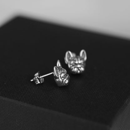 Sterling Silver Oxidized Bulldog Stud Earrings - sugarkittenlondon