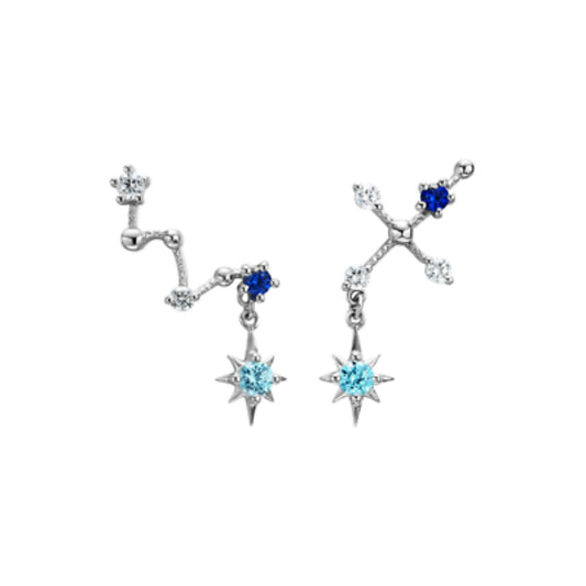 925 Sterling Silver Drop Earrings with Blue Cubic Zirconia Big Dipper Polaris Star and Cross - sugarkittenlondon