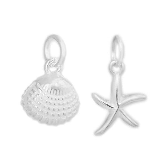 Sterling Silver Sea Shell pendant and Starfish Pendant for Necklace, Bracelet, or Earrings - sugarkittenlondon