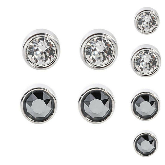 925 Sterling Silver CZ Stud Earrings with Round Bezel Setting in Clear or Black - sugarkittenlondon