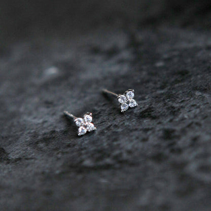 925 Sterling Silver CZ Flower Stud Earrings with Shiny Finish - sugarkittenlondon