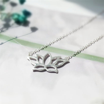 Sterling Silver Lotus Flower Pendant Necklace with Namaste Charm - sugarkittenlondon