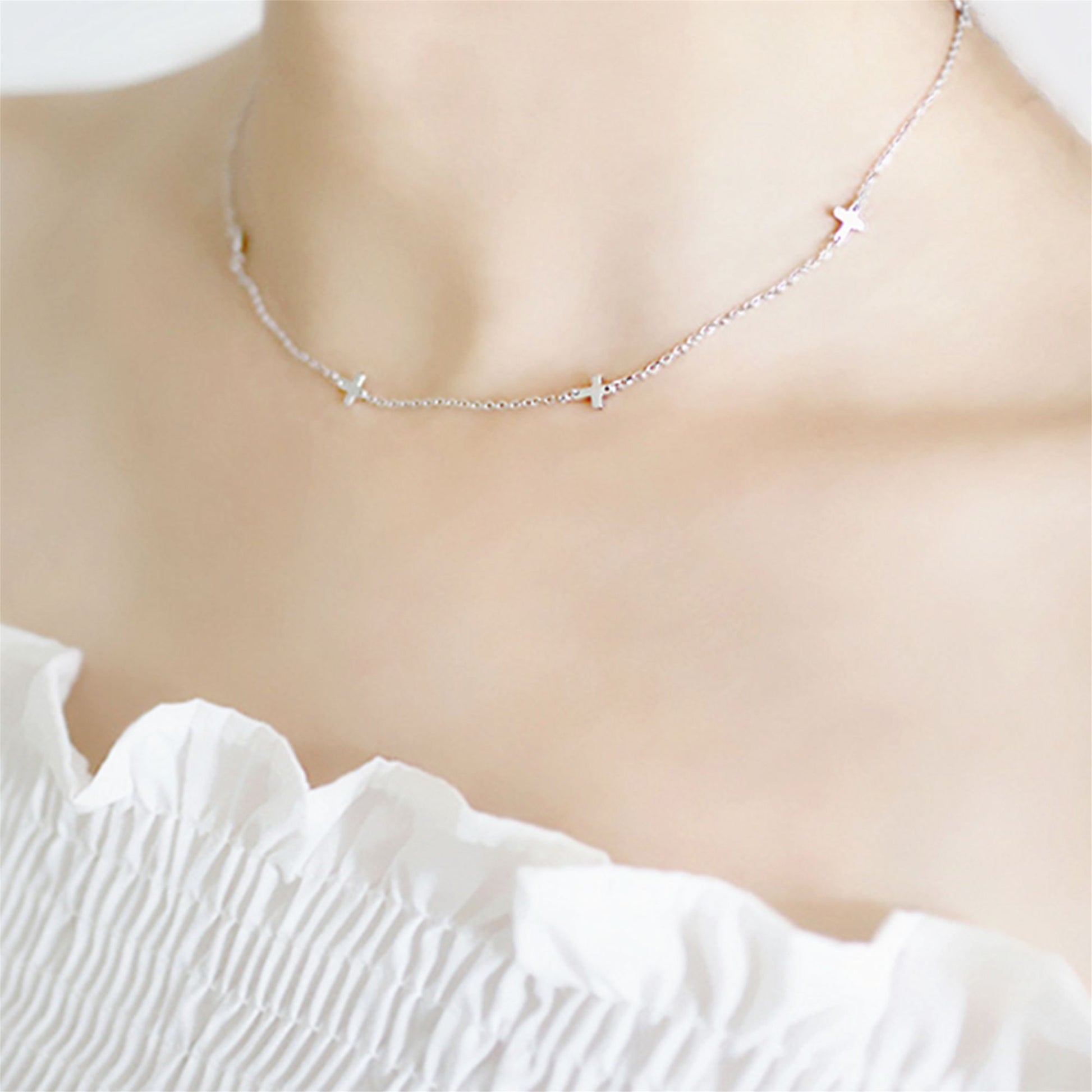 Sterling Silver Multi Cross Necklace with Rhodium Plating - sugarkittenlondon