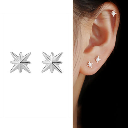 Sterling Silver Small 6mm Plain North Pole Star Stud Piercing Earrings - sugarkittenlondon