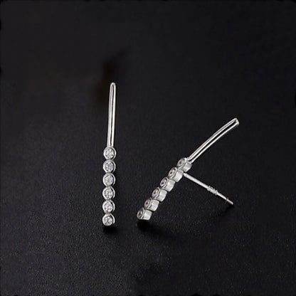 Sterling Silver Pointy Bar Linked Bezel CZ Line Stud Climber Drop Earrings - sugarkittenlondon