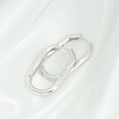 Rhodium-plated Sterling Silver Oval Hoop Earrings with Square Opening - sugarkittenlondon