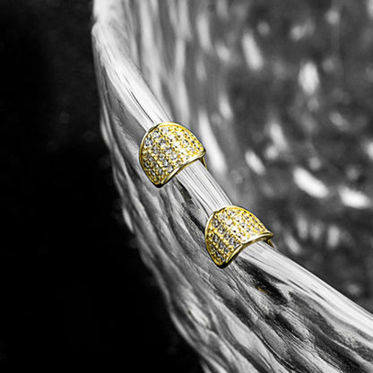 Pave CZ Gold Stud Earrings with Curvy Hoops on sterling silver - sugarkittenlondon