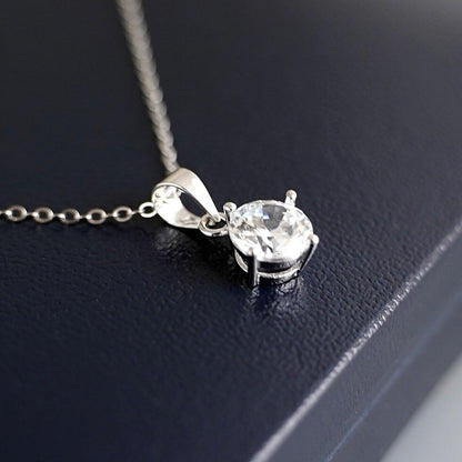 Sterling Silver Solitaire CZ Pendant Necklace with Belcher Chain - sugarkittenlondon