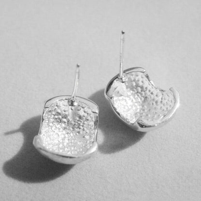 Sterling Silver Chunky Brushed Matte Half Hoop Circle Dome Square Drop Earrings - sugarkittenlondon