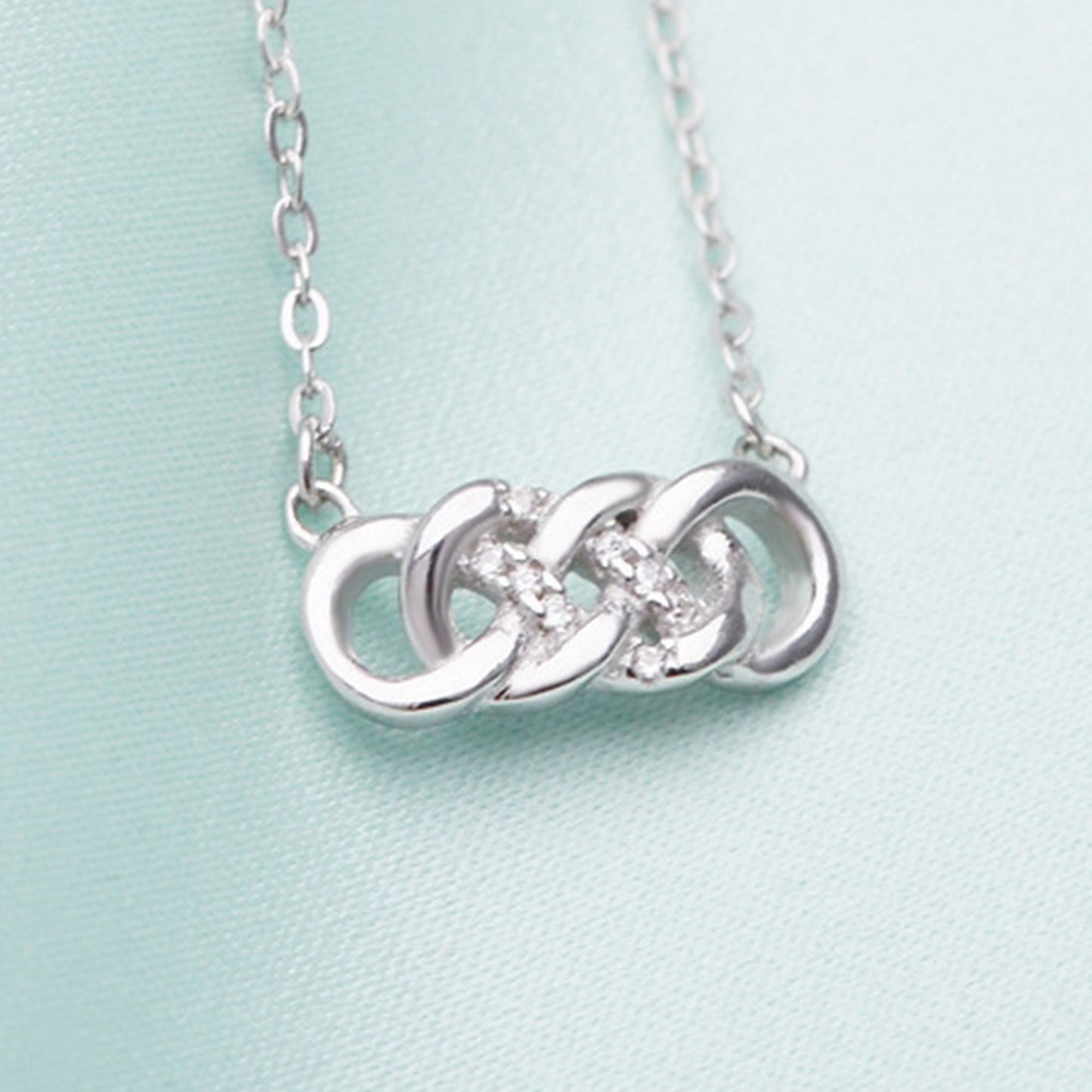 Rhodium on Sterling Silver Double Infinity Paved CZ Forever Necklace Jewellery - sugarkittenlondon