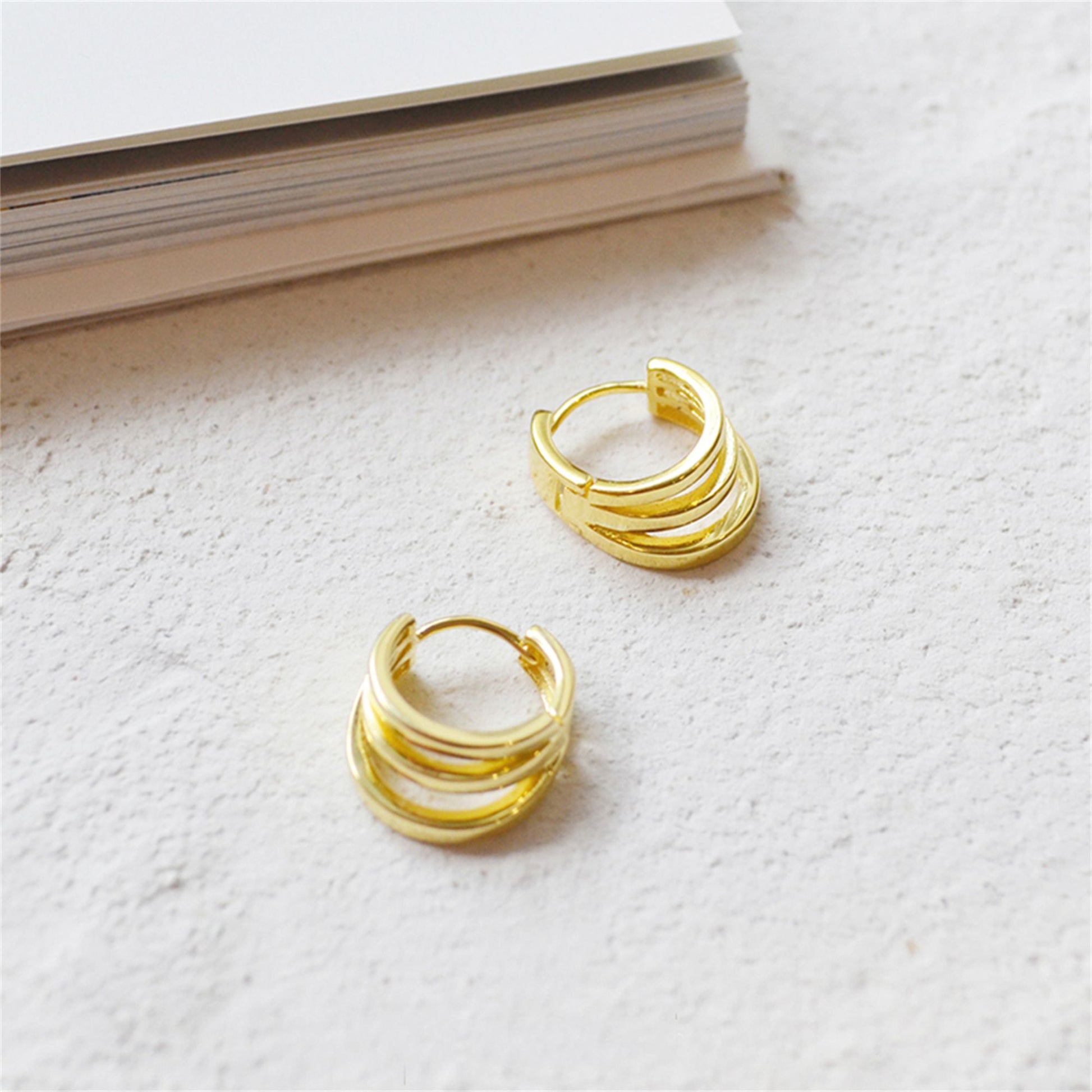 Sterling Silver Triple Graduated 10mm Hoop Earrings 2 Tones Rhodium 18K Gold - sugarkittenlondon