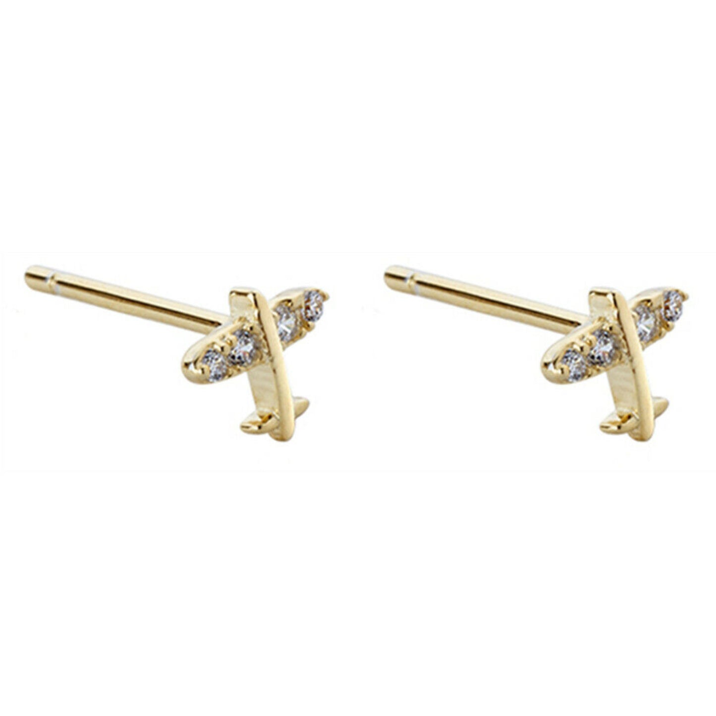 18K Gold on Sterling Silver Airplane CZ Stud Earrings - sugarkittenlondon