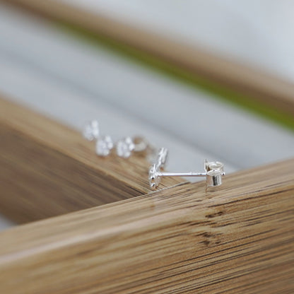 Mini 925 Sterling Silver Triple Flower Line Wave Post Stud Earrings - sugarkittenlondon