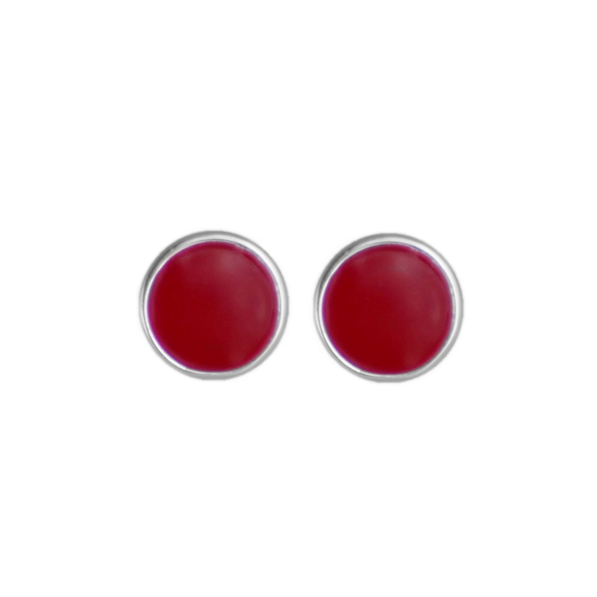 Sterling Silver Black and Red Glazed Disc Stud Earrings for Men and Women - sugarkittenlondon