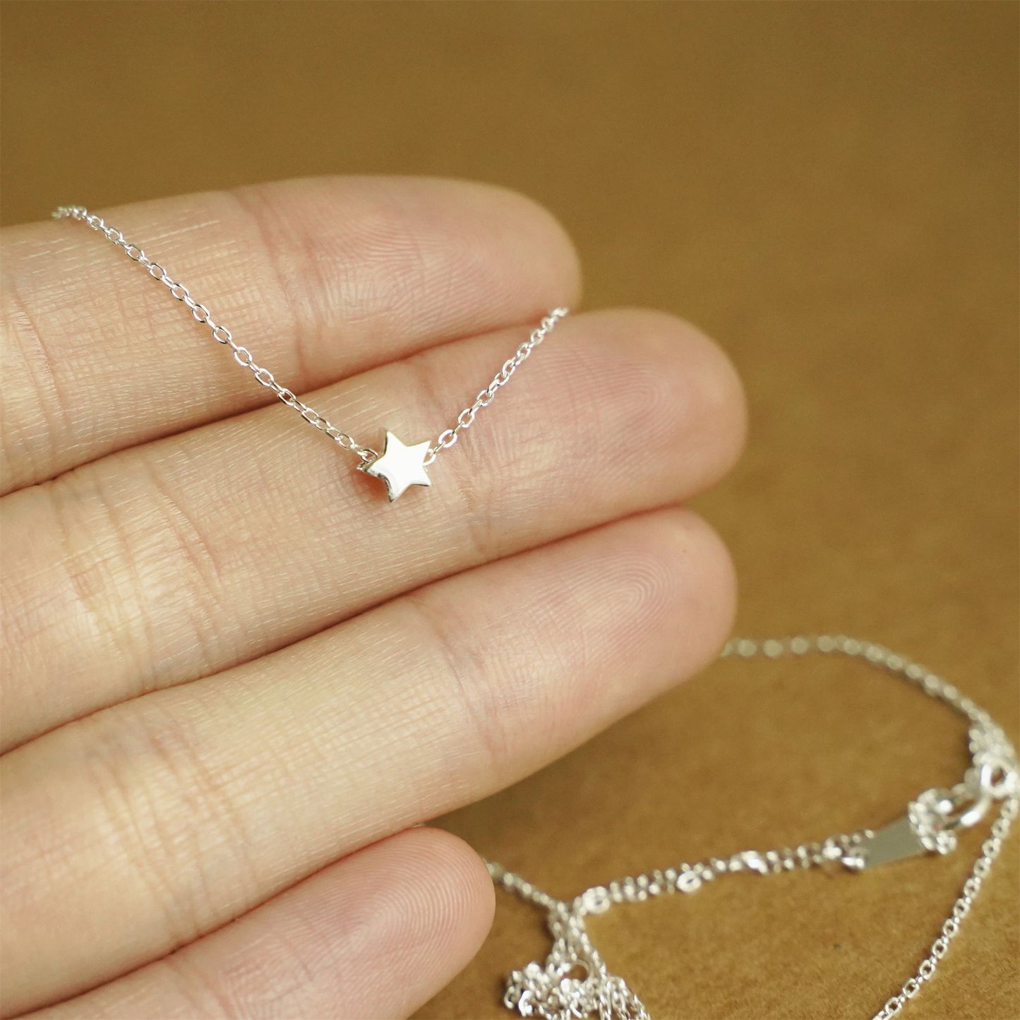 Sterling Silver Belcher Chain Necklace with Star Pendant - sugarkittenlondon