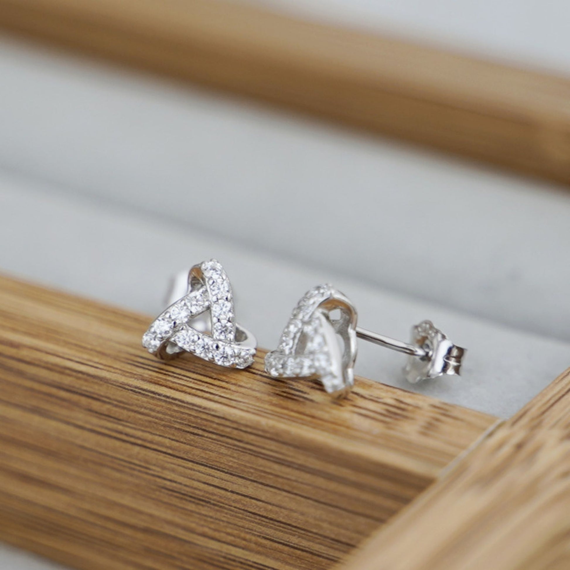 925 Sterling Silver Cubic Zirconia Stud Earrings with Triple Knot Design - sugarkittenlondon