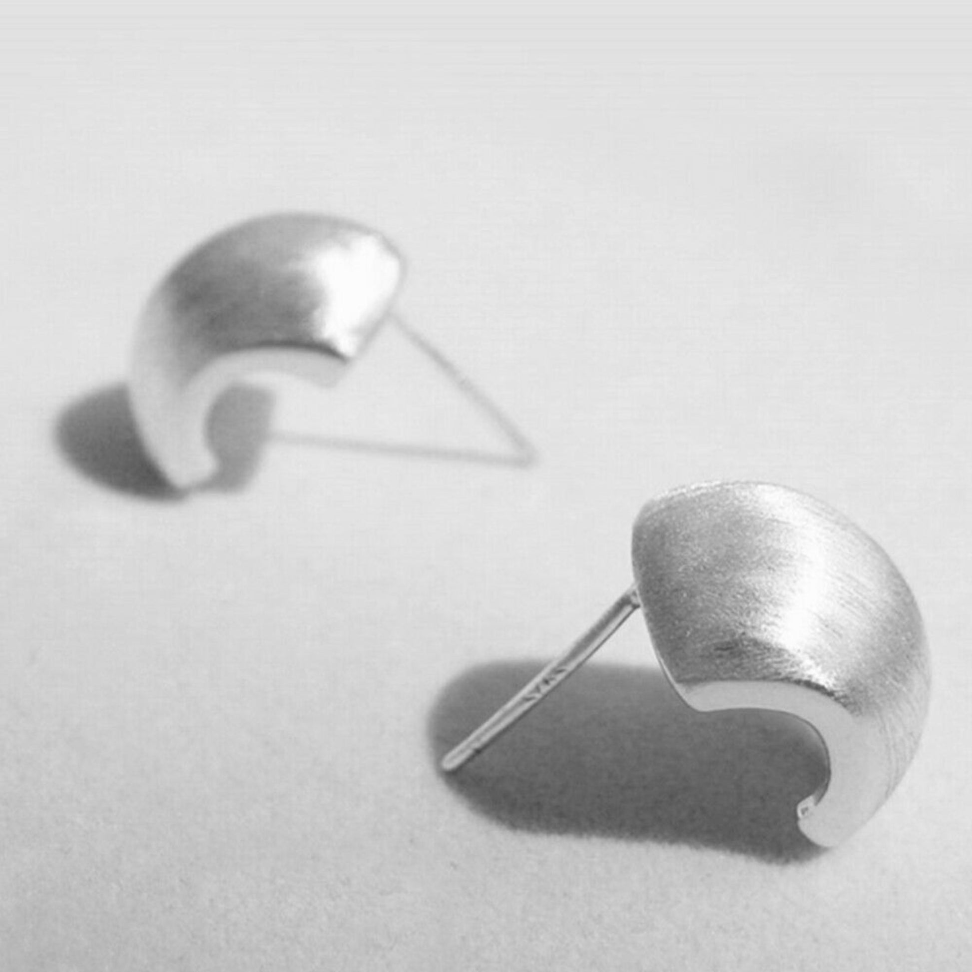 Sterling Silver Chunky Brushed Matte Half Hoop Circle Dome Square Drop Earrings - sugarkittenlondon