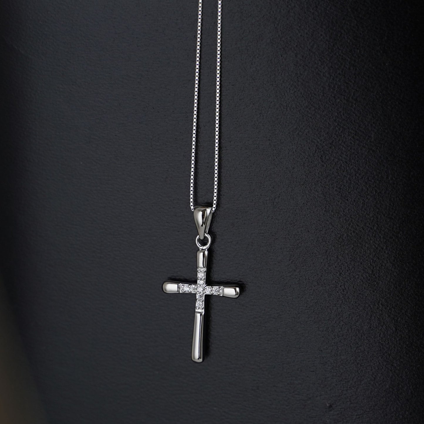 Sterling Silver CZ Crusted Cross Pendant Necklace with Chain - sugarkittenlondon