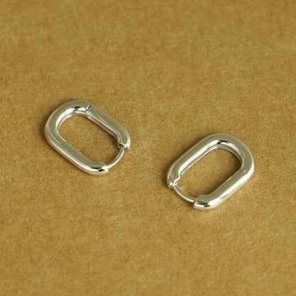 Rhodium on Sterling Silver Plain Oval Square Hoop Earrings (14mm) - sugarkittenlondon