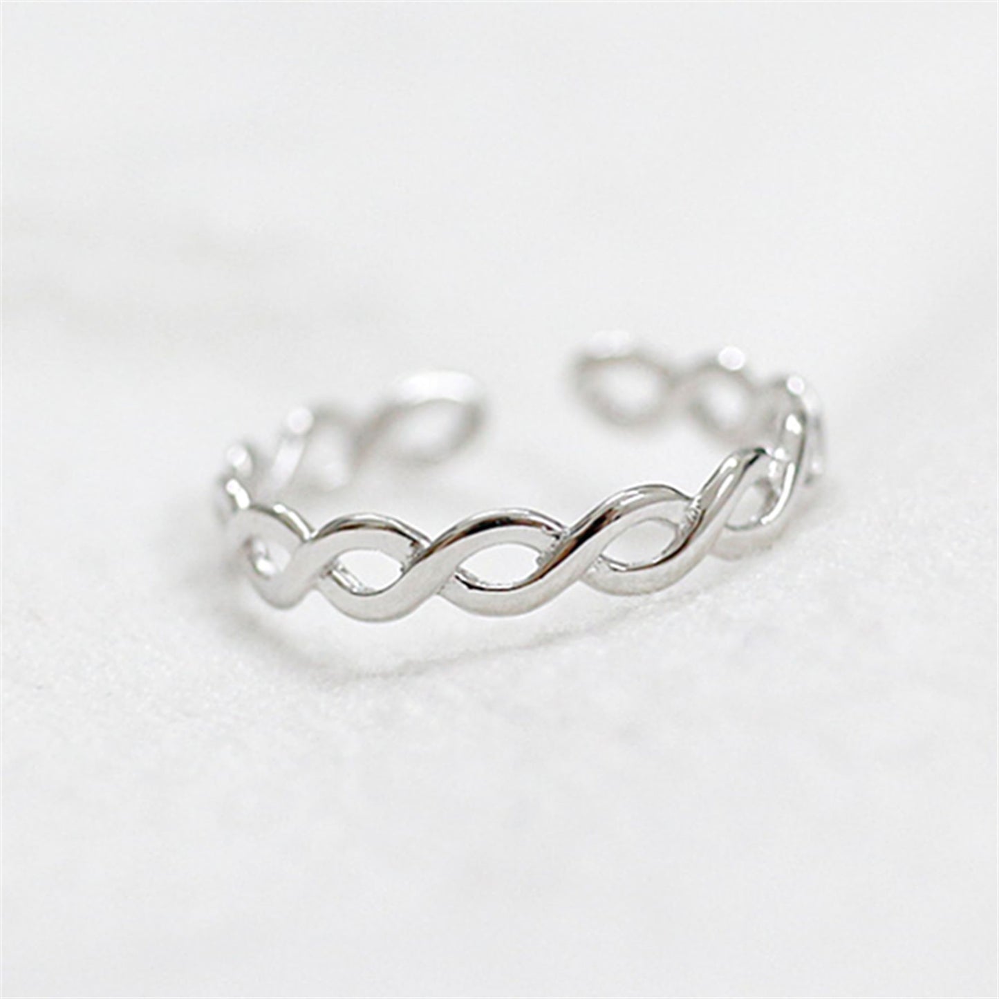 Sterling Silver Twist Wave Infinity Open Band Ring with Entwine Love Design - sugarkittenlondon