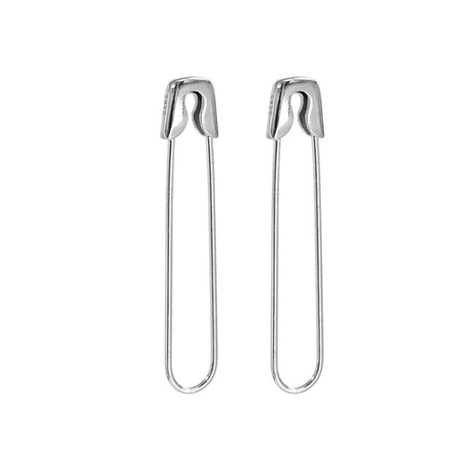 Sterling Silver Safety Pin Hoop Drop Cuff Earrings for Everyday Wear - sugarkittenlondon