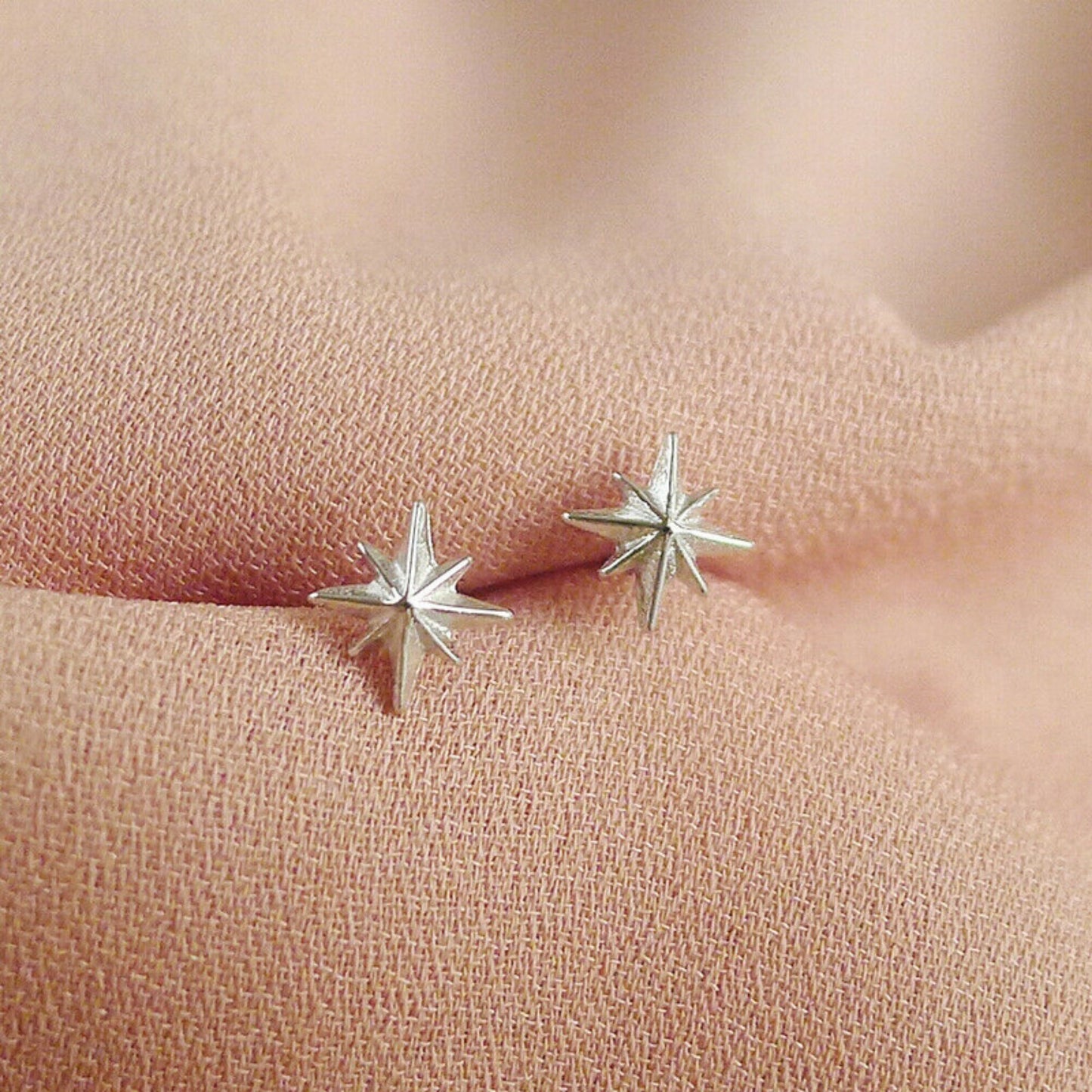 Sterling Silver Small 6mm Plain North Pole Star Stud Piercing Earrings - sugarkittenlondon