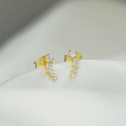 Minimalist Gold Stud Earrings on Sterling Silver with CZ Star Links - sugarkittenlondon