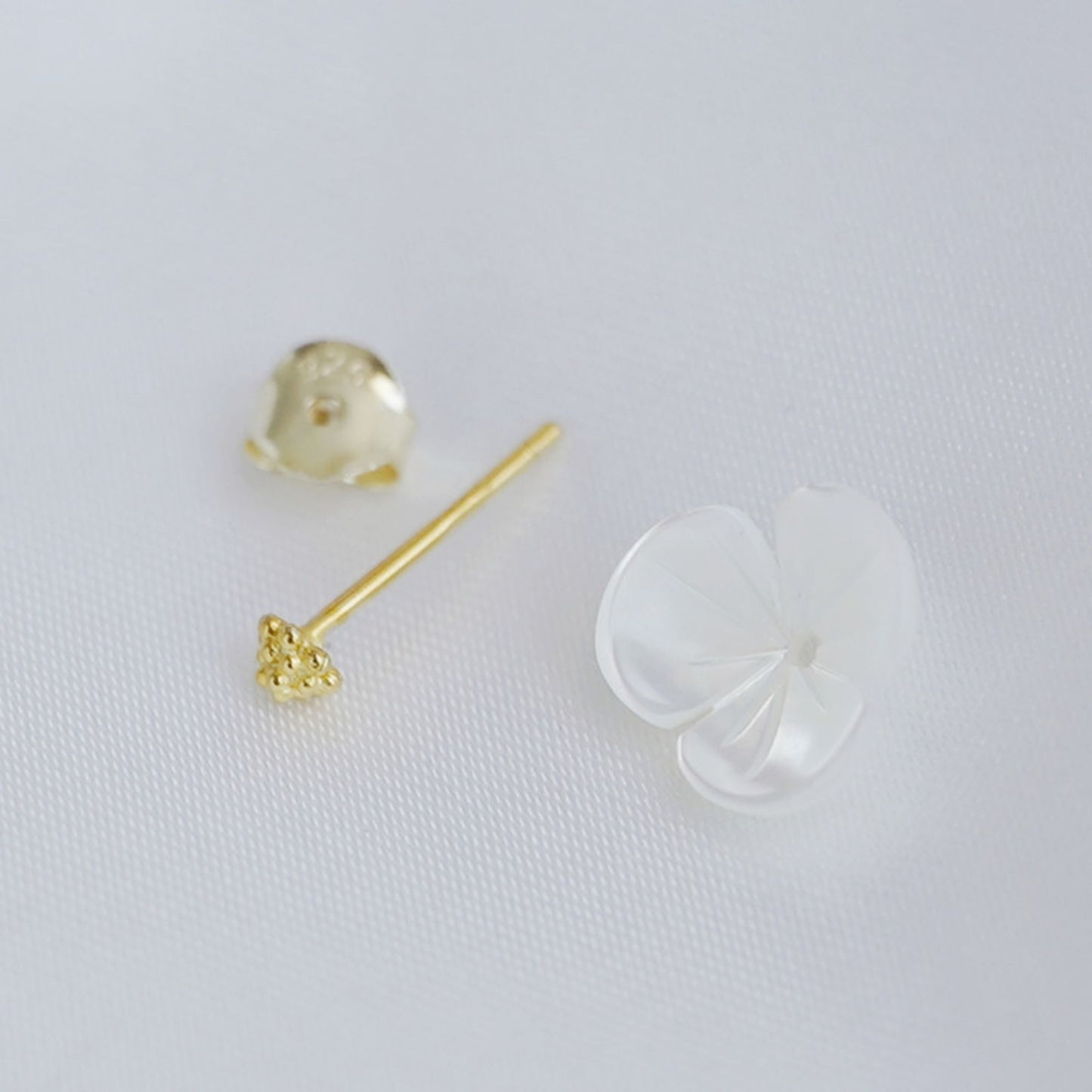 18K Gold Sterling Silver Clover Flower Stud Earrings with Natural Mother of Pearl - sugarkittenlondon