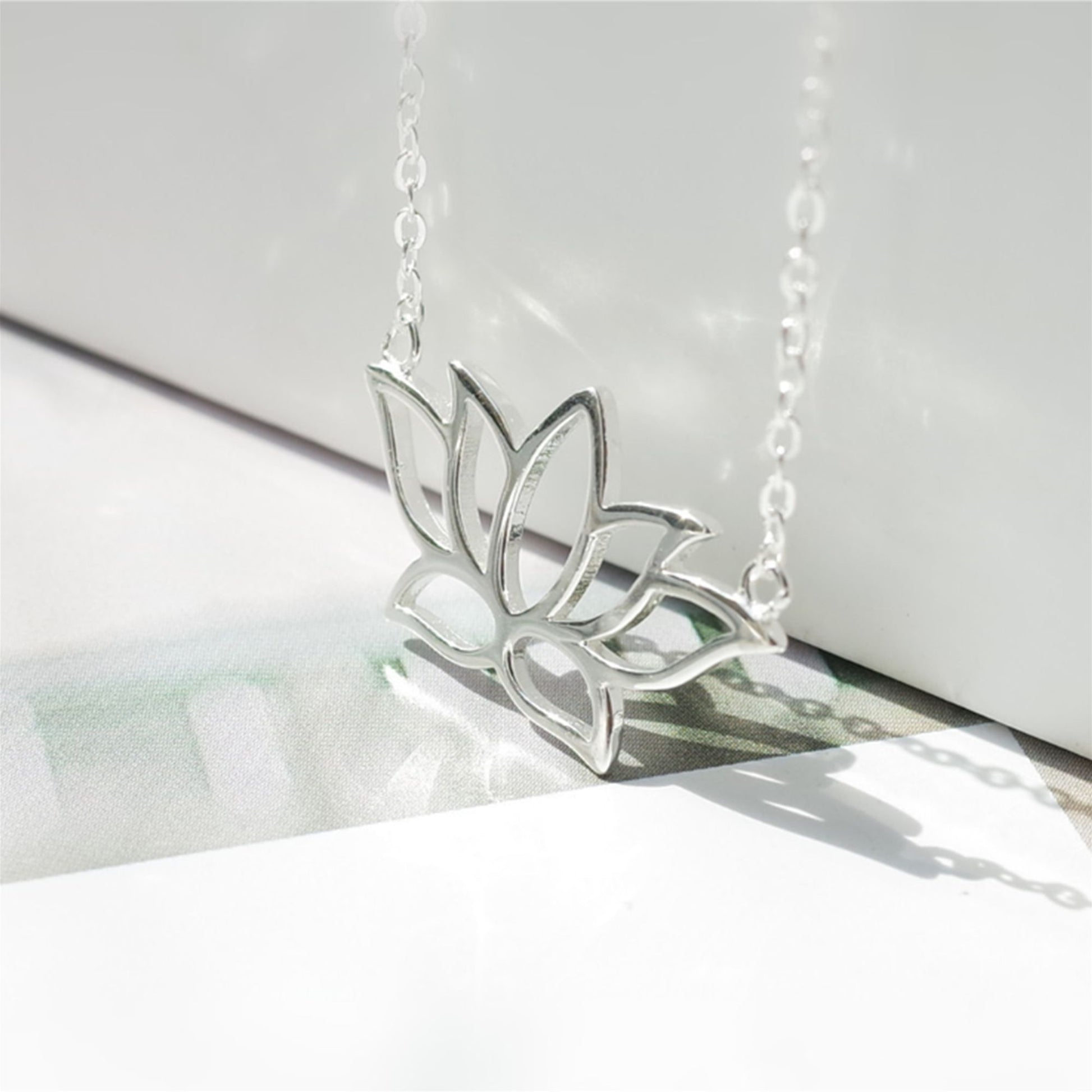 Sterling Silver Lotus Flower Pendant Necklace with Namaste Charm - sugarkittenlondon