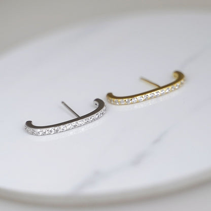 18K Gold Eternity Suspender Line Cuff Stud Earrings with Paved CZ - sugarkittenlondon