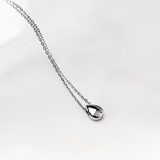 Rhodium-plated Sterling Silver Teardrop Necklace with Shiny Dome - sugarkittenlondon